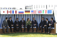 The G8 Heads of State and Government sitting in a wicker beach chair