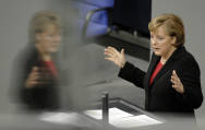 Chancellor Merkel speaking in parliament.