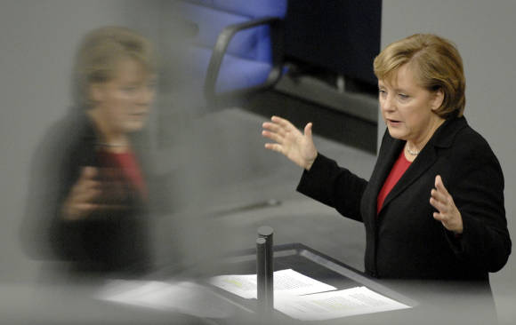 Chancellor Merkel speaking in parliament